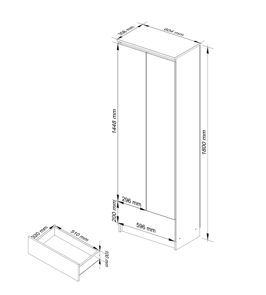 OFFICE RACK WARDROBE R 60 cm CLP 1 DRAWER 2 DOORS SONOMA OAK