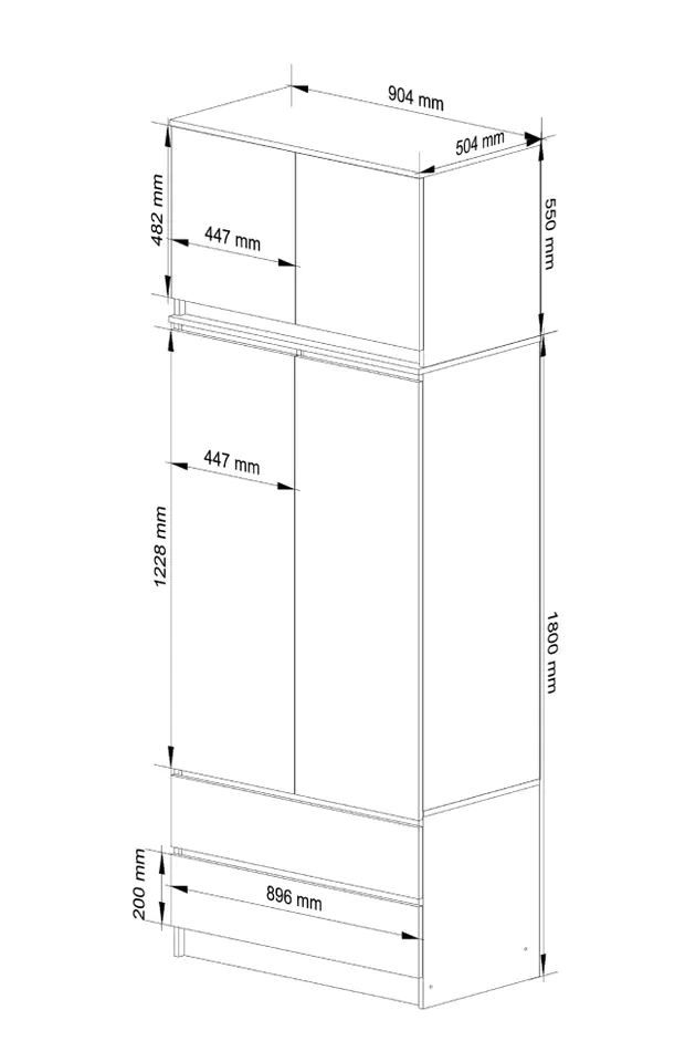 Wardrobe with extension S 90 cm 2 doors 2 drawers - white-graphite gray