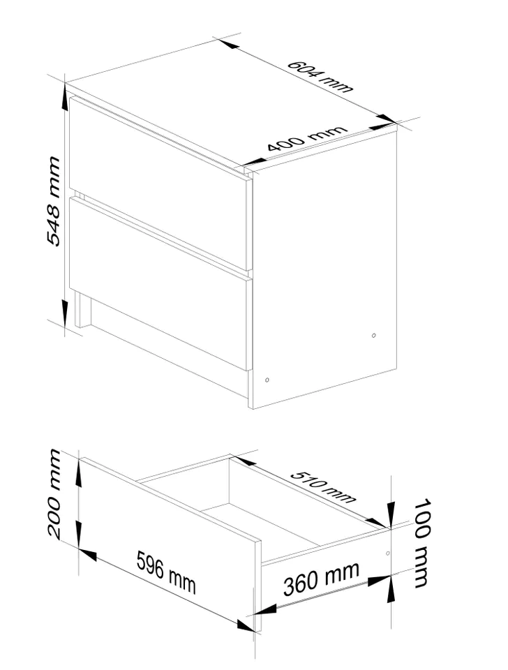 BEDSIDE TABLE K 60 cm 2 DRAWERS WENGE / SONOMA