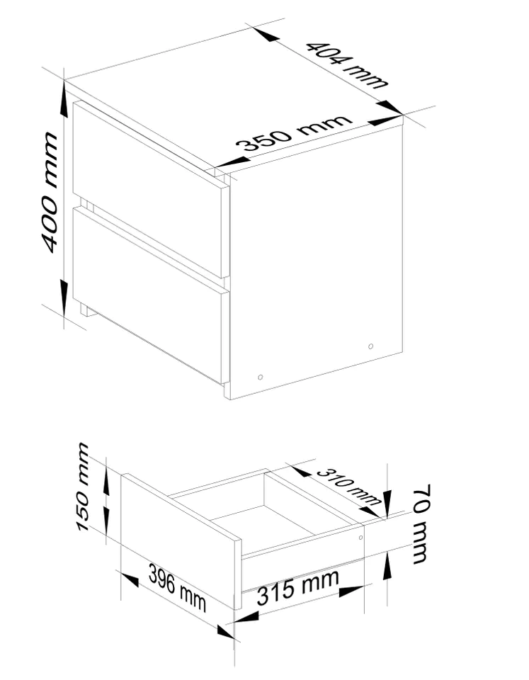 Bedside table CL2 40 cm 2 drawers - high-gloss white-cappuccino