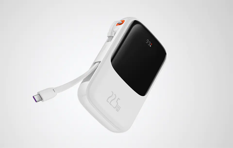 Powerbank Baseus Qpow Pro z kablem USB-C, USB-C, USB, 10000mAh, 22.5W (biały)