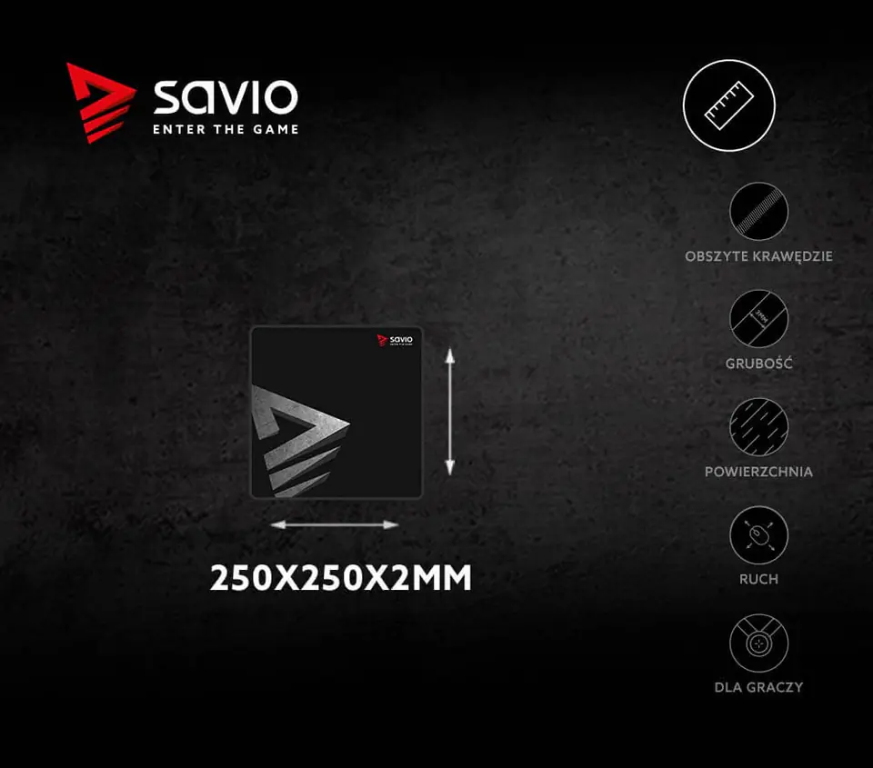 Podkładka pod mysz gaming SAVIO Precision Control S 250x250x2mm, obszyta