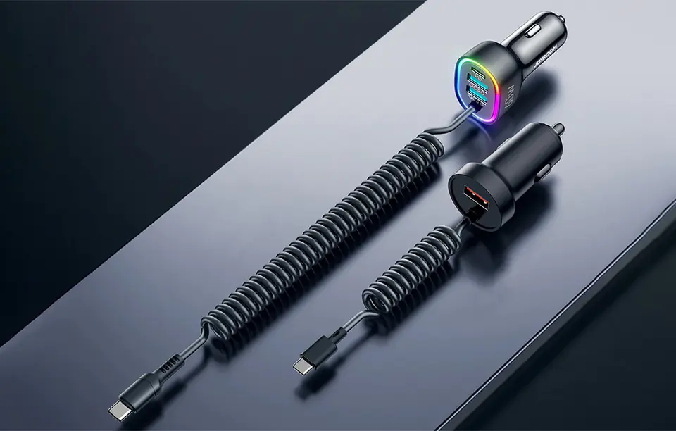Car charger Joyroom JR-CL19, 2x USB + 2x USB-C, 60W + USB-C cable (black)