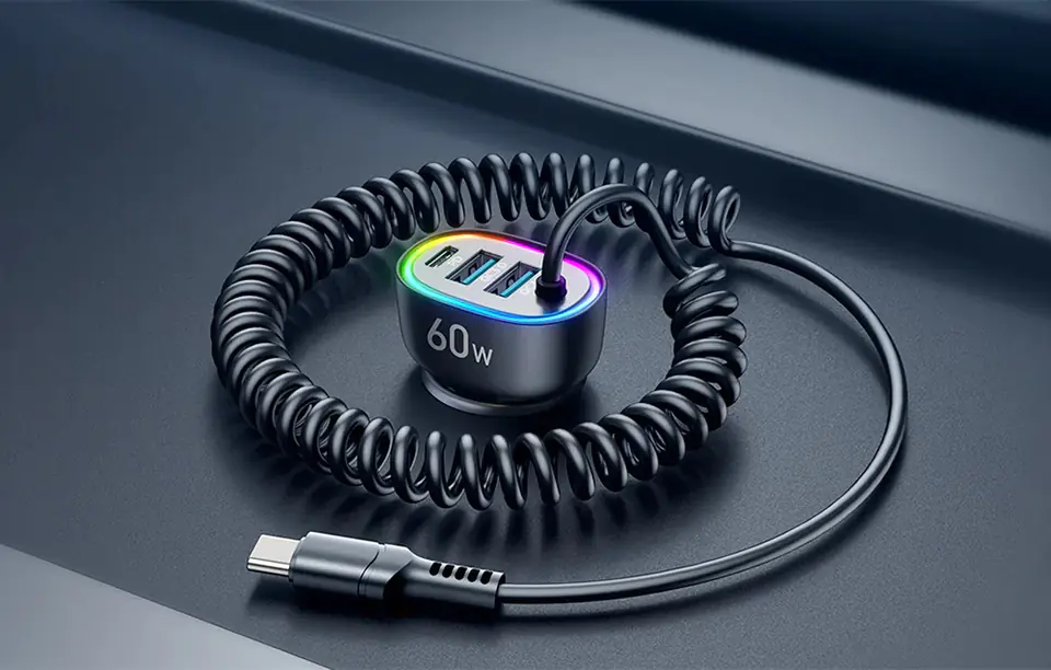 Car charger Joyroom JR-CL19, 2x USB + 2x USB-C, 60W + USB-C cable (black)