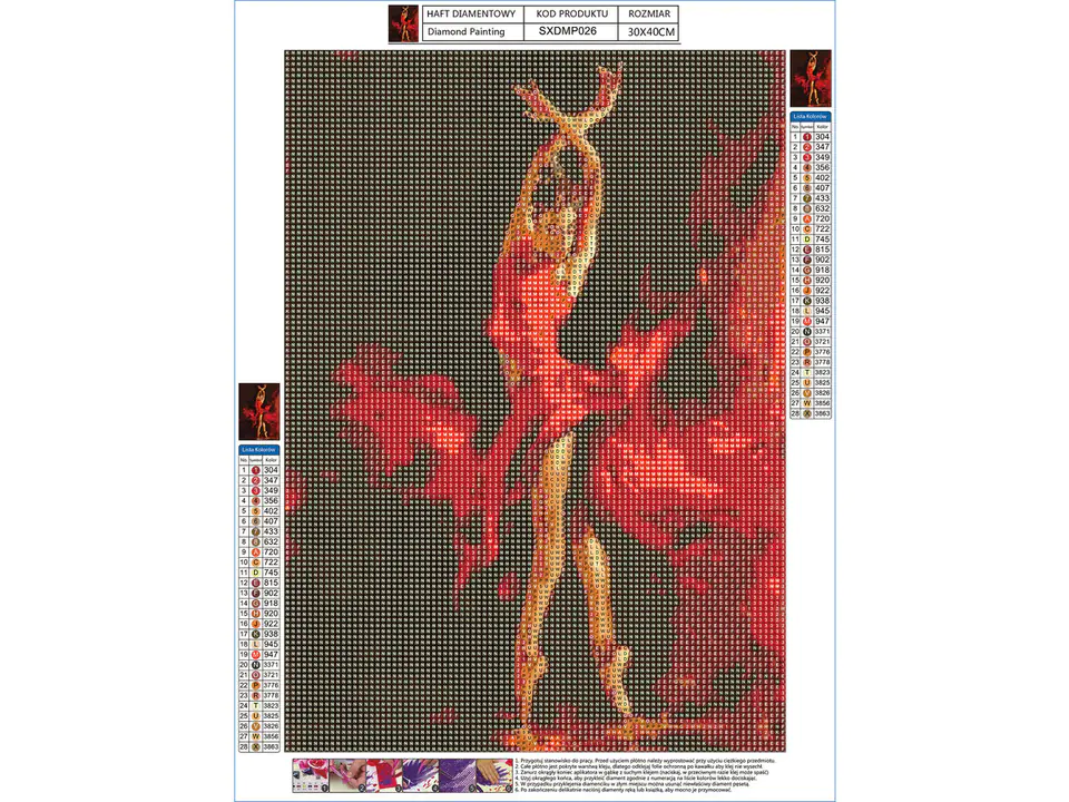 Haft Diamentowy, Obraz, Mozaika Diamentowa Diamond Painting, OGNISTY BALET 30x40cm