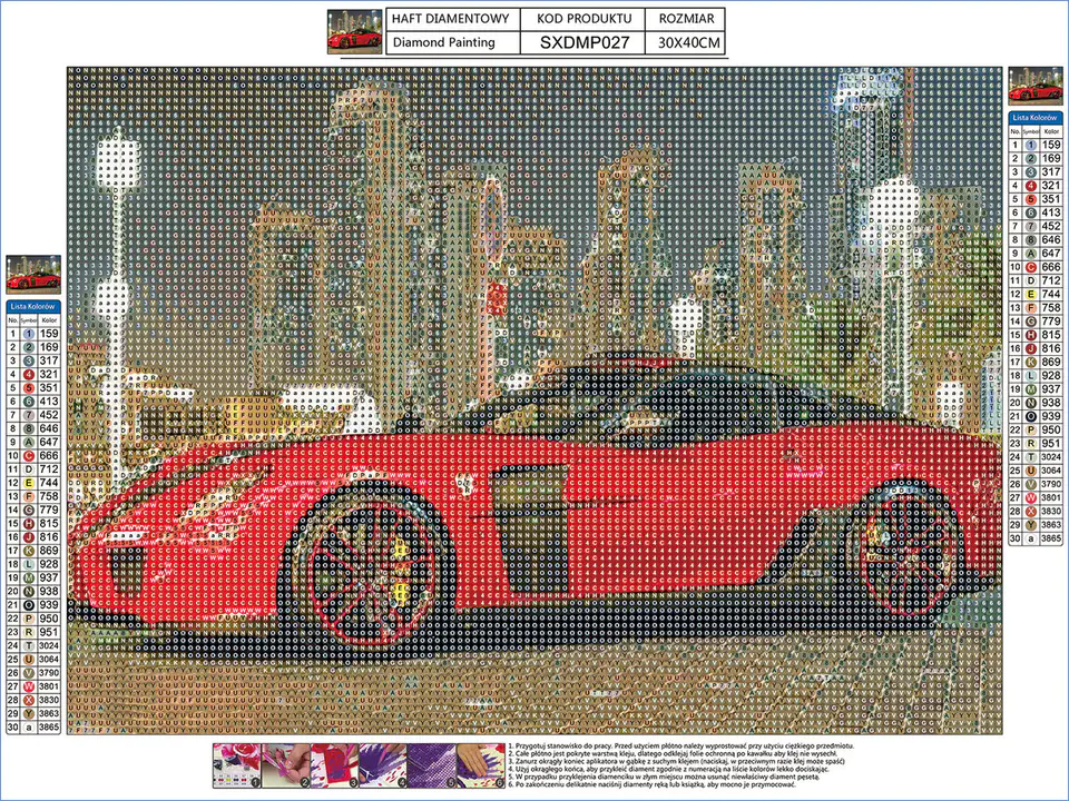 Haft Diamentowy, Obraz, Mozaika Diamentowa Diamond Painting, SPORTOWY SAMOCHÓD WYŚCIGOWY 40x30cm