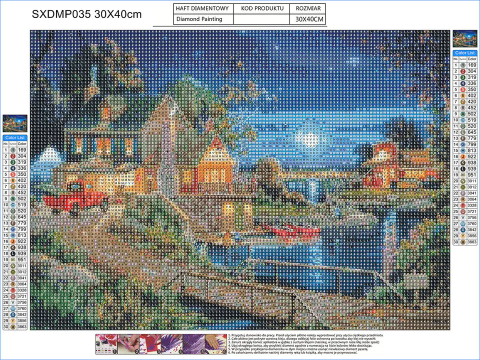 Haft Diamentowy, Obraz, Mozaika Diamentowa Diamond Painting, GOSPODARSTWO NOCĄ 40x30cm