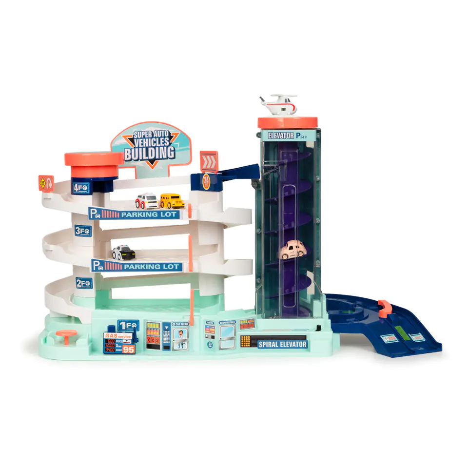 Parking, garage, electric lift, toy cars,