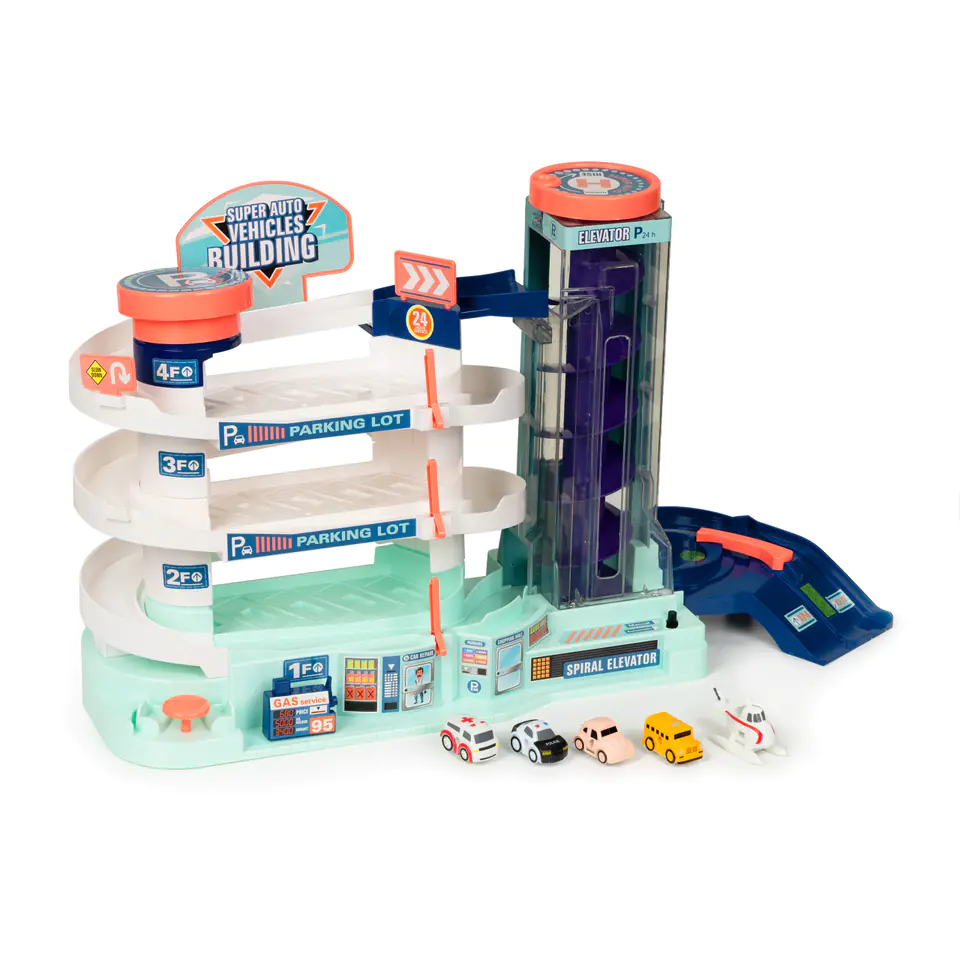 Parking, garage, electric lift, toy cars,