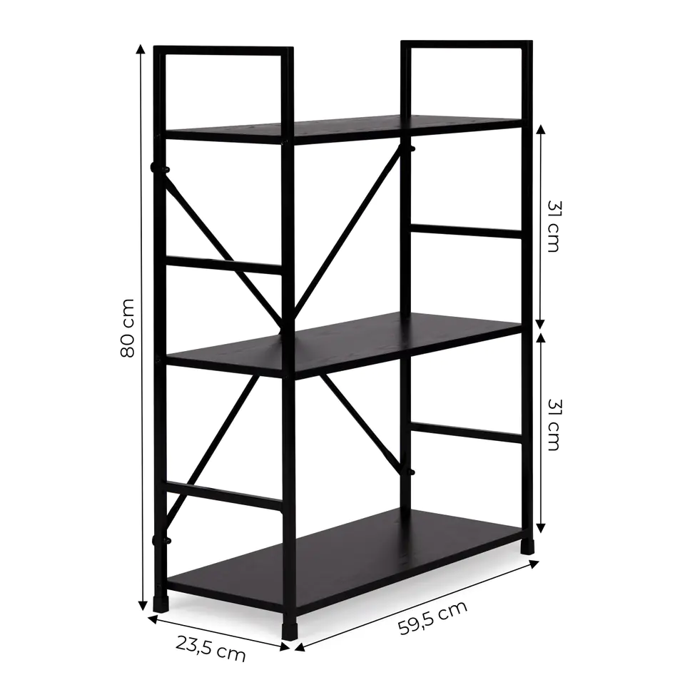 Wooden shelving metal frame wide LOFT 3 shelves