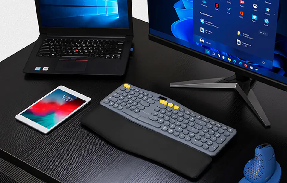 Delux GM903CV Wireless Ergonomic Keyboard BT+2.4G (Grey)