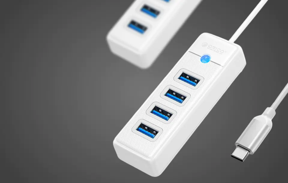 Adapter USB-C to 4x USB 3.0 Orico, 5 Gbps, 0.15m (white)