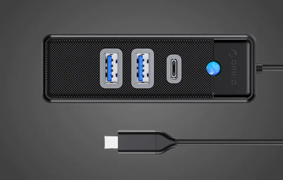 USB-C to 2x USB 3.0 + USB-C Orico Hub Adapter, 5 Gbps, 0.15m (black)