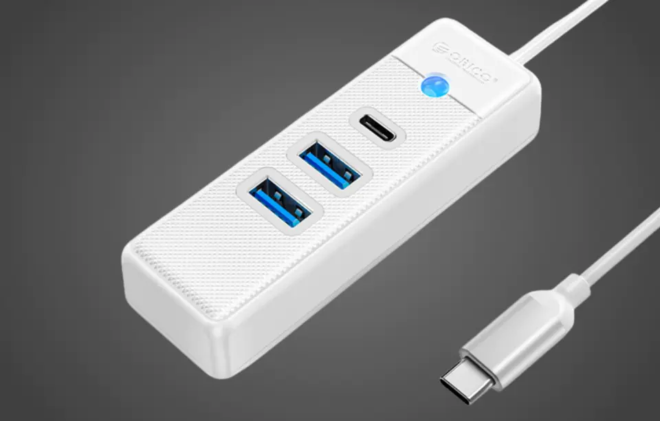 Adapter Hub USB-C do 2x USB 3.0 + USB-C Orico, 5 Gbps, 0.15m (biały)