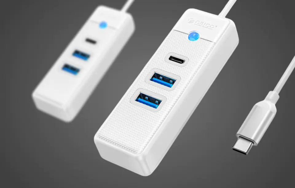 USB-C to 2x USB 3.0 + USB-C Orico Hub Adapter, 5 Gbps, 0.15m (white)