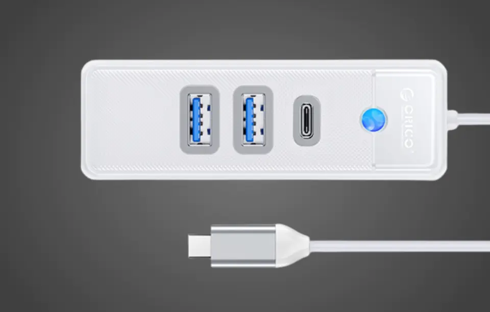 USB-C to 2x USB 3.0 + USB-C Orico Hub Adapter, 5 Gbps, 0.15m (white)