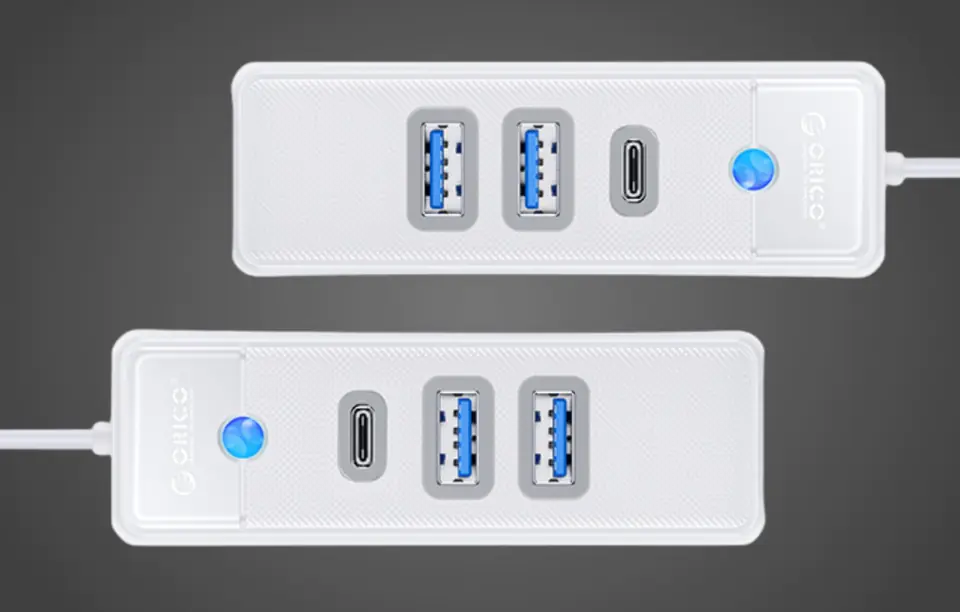 Adapter Hub USB-C do 2x USB 3.0 + USB-C Orico, 5 Gbps, 0.15m (biały)