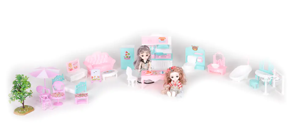 Large dollhouse with garden + LED doll furniture