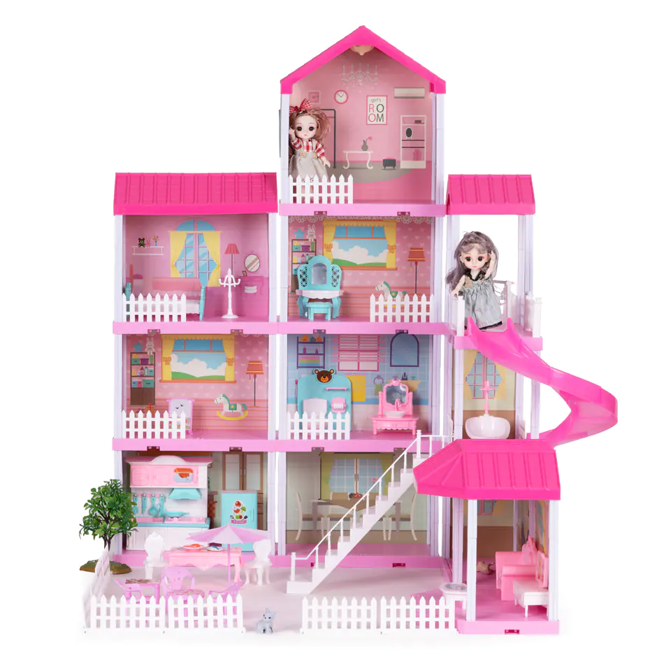 Large dollhouse with garden + LED doll furniture