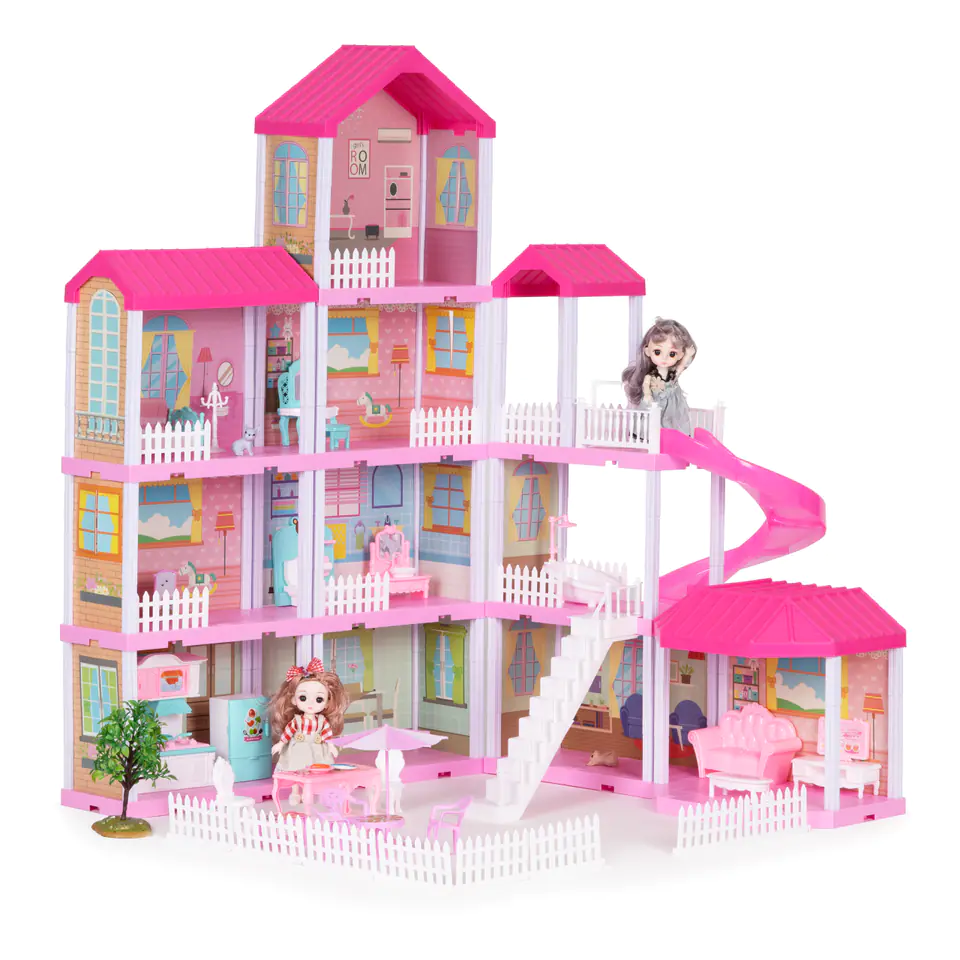 Large dollhouse with garden + LED doll furniture
