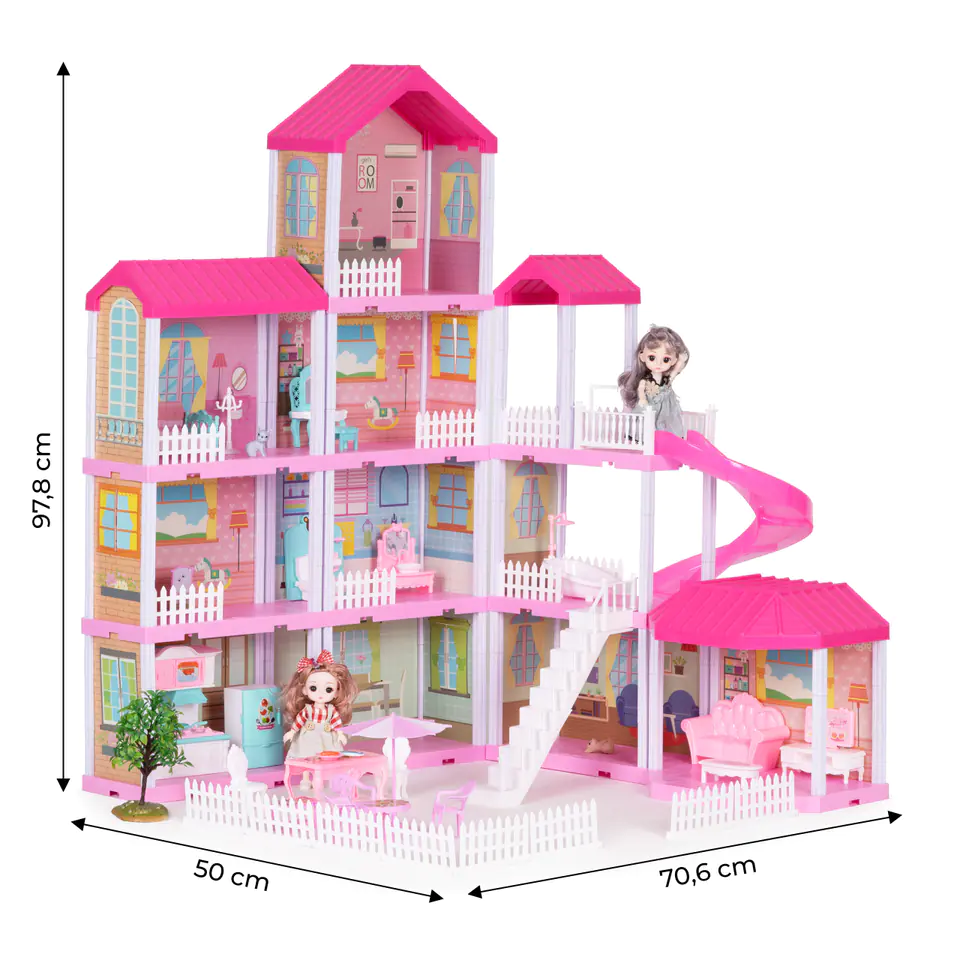Large dollhouse with garden + LED doll furniture