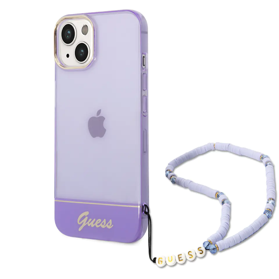 Guess GUHCP14SHGCOHU iPhone 14 / 15 / 13  6.1" fioletowy/purple hardcase Translucent Pearl Strap