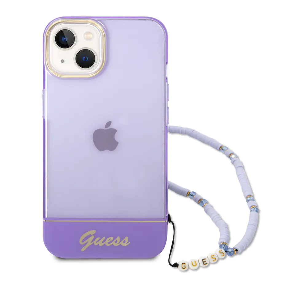 Guess GUHCP14SHGCOHU iPhone 14 / 15 / 13  6.1" fioletowy/purple hardcase Translucent Pearl Strap