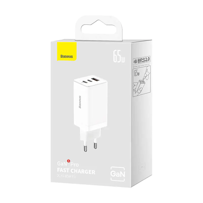 Baseus GaN5 Pro 2xUSB-C + USB charger, 65W white