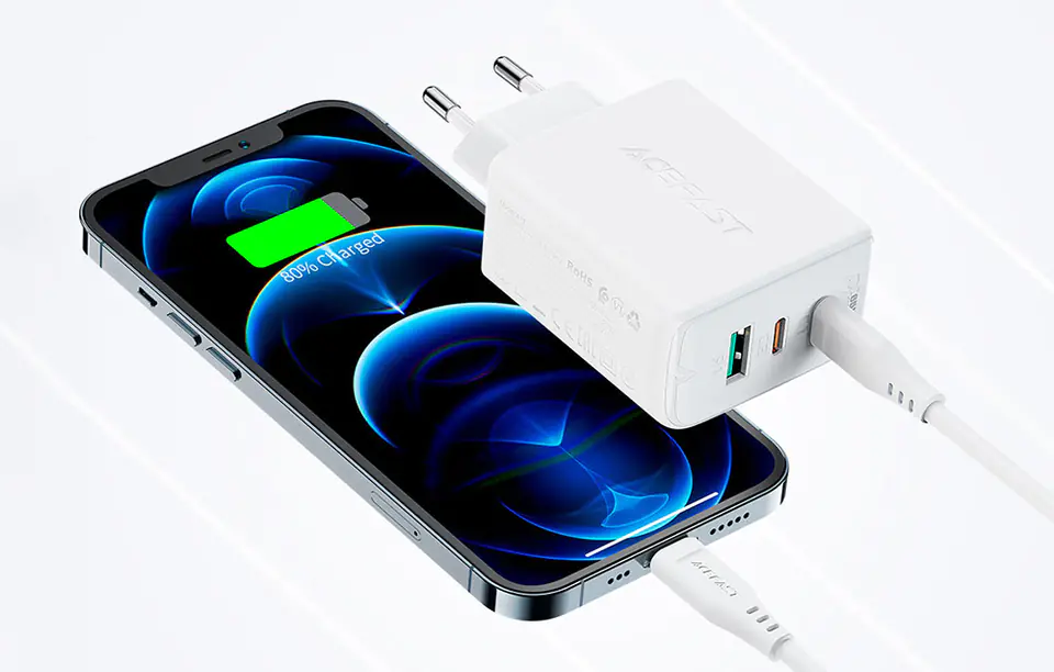 Wall charger Acefast A13 PD 65W, 2x USB-C + USB (white)