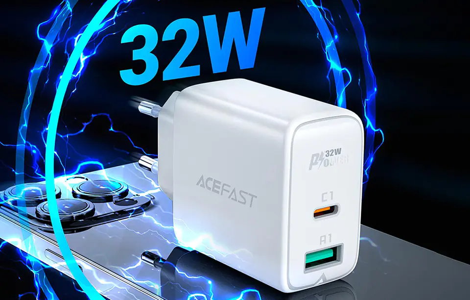 AC charger Acefast A5 PD 32W, USB + USB-C (white)