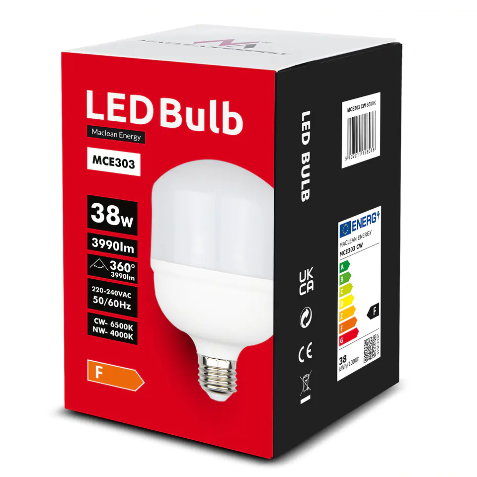 Żarówka LED E27 38W 220-240V zimna biała, 6500K, 3990lm