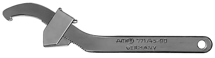 AMF 771 Adjustable hook wrench with nose for grooved nuts