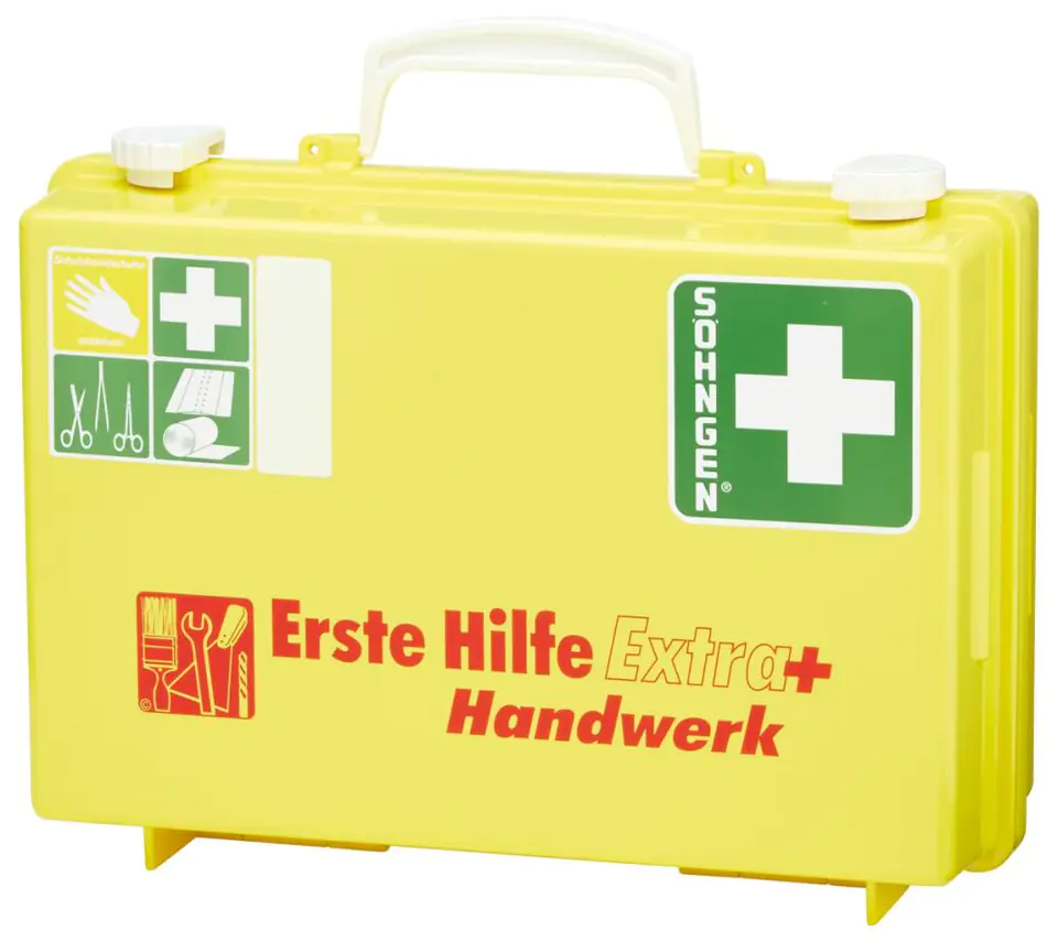 First aid kit Extra+Handwerk, DIN 13157, yellow