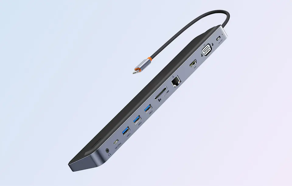 Hub 11w1 Baseus EliteJoy Gen2 series USB-C do 3xUSB 3.0 + USB 2.0 + USB-C PD + USB-C + RJ45 + HDMI + jack 3.5mm + SD/TF (szary)