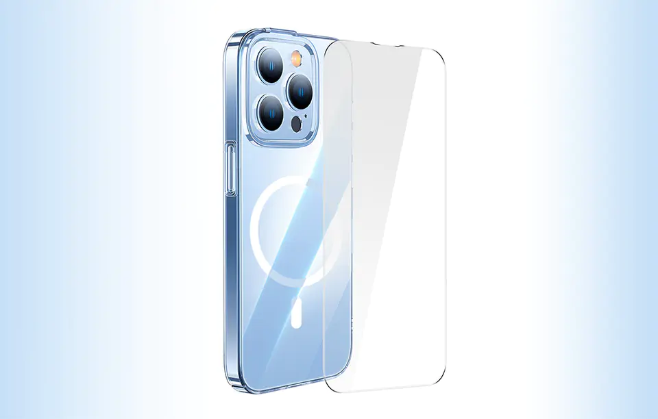 Baseus Crystal Protection Kit Transparent Magnetic Case & Tempered Glass for iPhone 14 Pro
