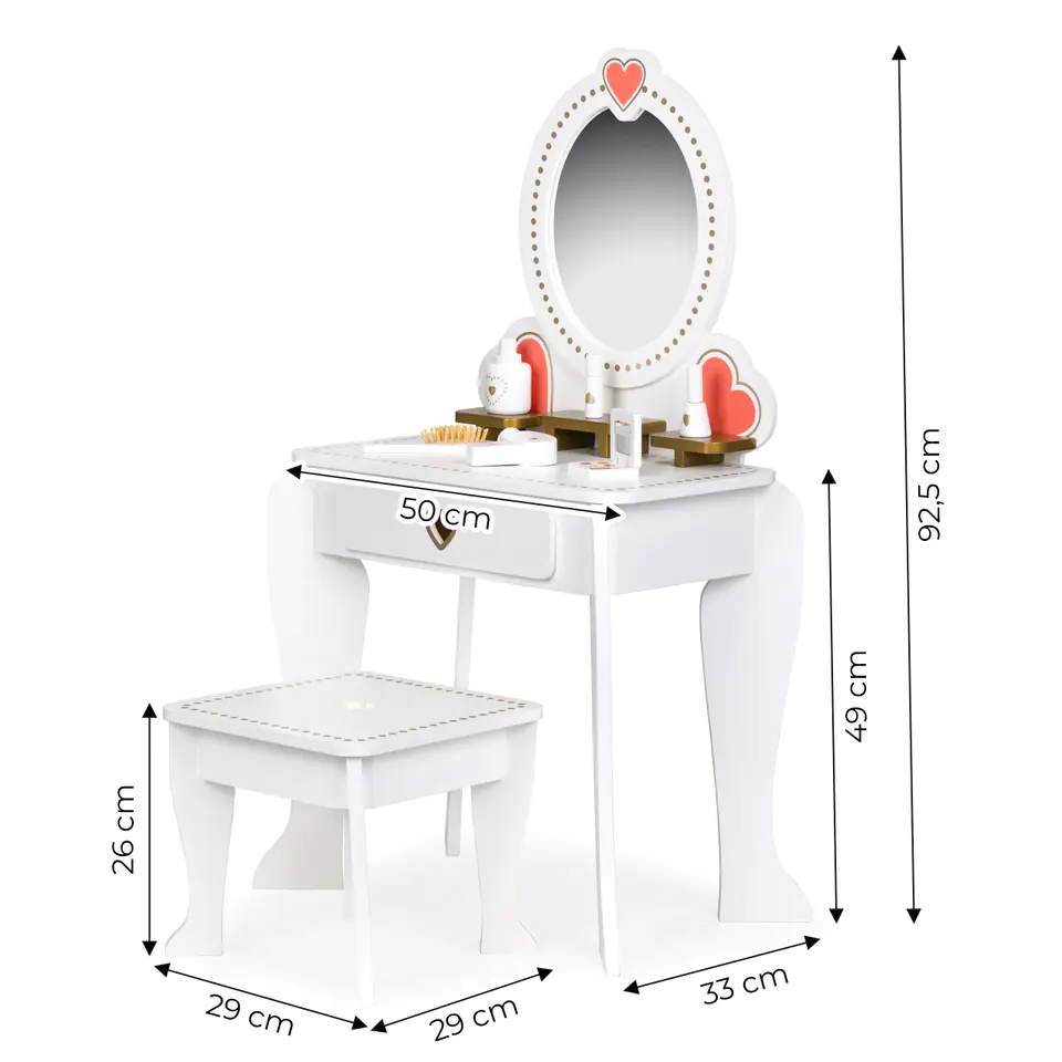 Children's wooden dressing table large with mirror for a girl