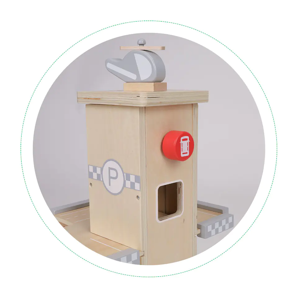 Large wooden track, garage, parking lot with elevator + ECOTOYS cars