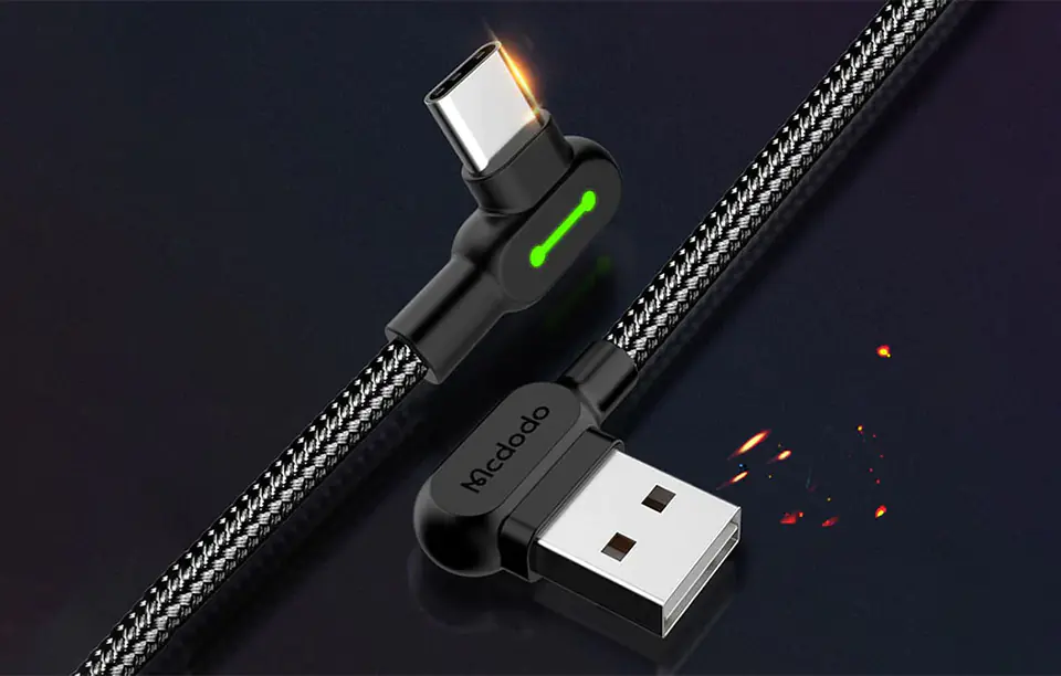 USB to USB-C cable angled Mcdodo CA-5280 LED, 1.2m (black)