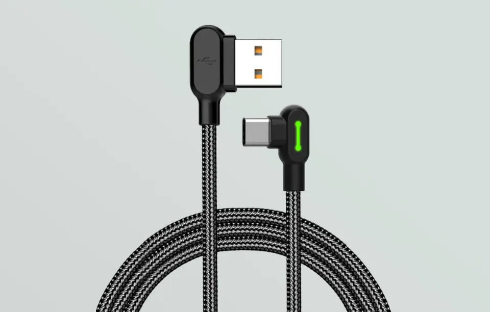 Kabel USB do USB-C kątowy Mcdodo CA-5280 LED, 0.5m (czarny)