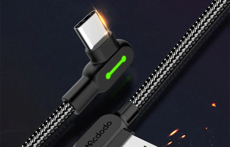 USB to USB-C cable angled Mcdodo CA-5280 LED, 1.8m (black)