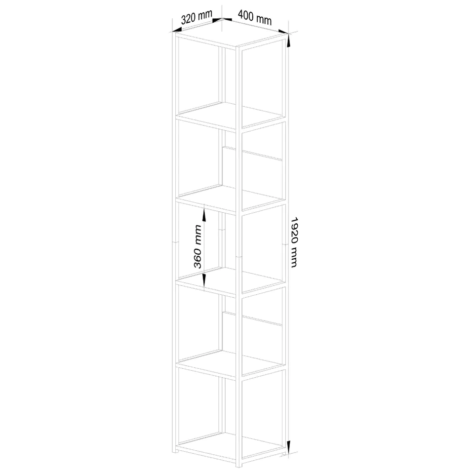 Metal loft bookcase 40 cm - black-oak artisan - 6 shelves