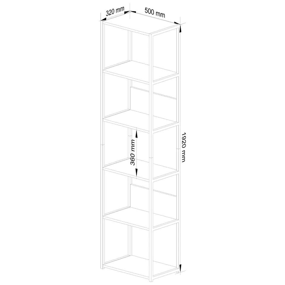 Metal loft bookcase 50 cm - white-oak artisan - 6 shelves