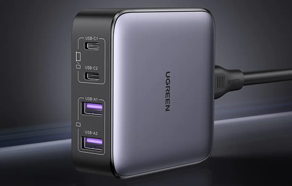 Wall charger UGREEN CD327 Nexode, 2x USB-C, 2x USB-A, GaN, 65W (grey)
