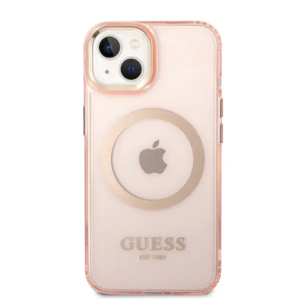 Etui Guess GUHMP14SHTCMP do Apple iPhone 14 6,1" różowy/pink hard case Gold Outline Translucent MagSafe