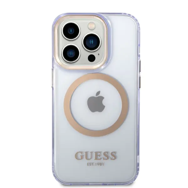 Guess GUHMP14XHTCMU iPhone 14 Pro Max  6,7" purpurowy/purple hard case Gold Outline Translucent MagSafe