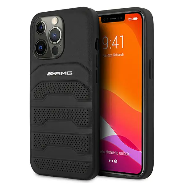 AMG AMHCP13LGSEBK iPhone 13 Pro / 136,1" czarny/black hardcase Leather Debossed Lines