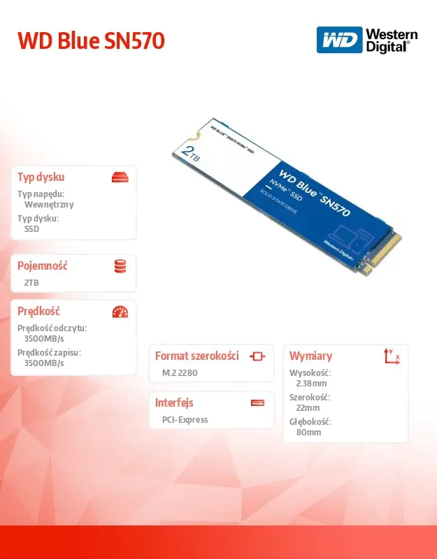 WD Blue SN570 2TB SSD M.2 PCIe Gen3 x4 NVMe