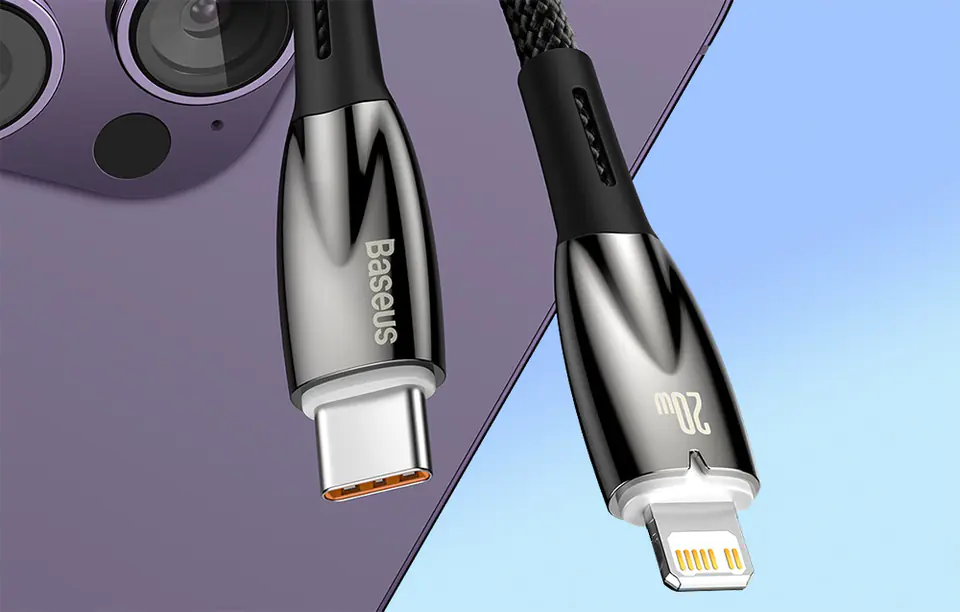 USB-C to Lightning Baseus Glimmer Cable, 20W, 2m (Black)