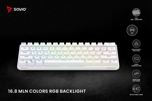 SAVIO Mechanical Keyboard Whiteout Blue (Outemu Blue ), White