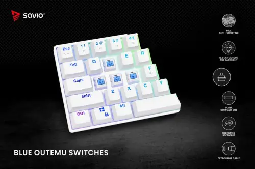 SAVIO Mechanical Keyboard Whiteout Blue (Outemu Blue ), White